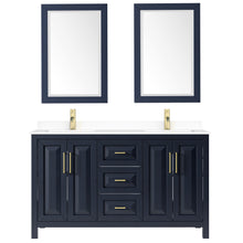 Load image into Gallery viewer, Wyndham Daria 60 Inch Double Bathroom Vanity in Dark Blue, White Cultured Marble Countertop, Undermount Square Sinks, 24 Inch Mirrors- Wyndham