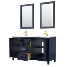 Load image into Gallery viewer, Wyndham Daria 60 Inch Double Bathroom Vanity in Dark Blue, White Cultured Marble Countertop, Undermount Square Sinks, 24 Inch Mirrors- Wyndham
