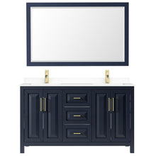 Load image into Gallery viewer, Wyndham Daria 60 Inch Double Bathroom Vanity in Dark Blue, White Cultured Marble Countertop, Undermount Square Sinks, 58 Inch Mirror- Wyndham