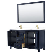 Load image into Gallery viewer, Wyndham Daria 60 Inch Double Bathroom Vanity in Dark Blue, White Cultured Marble Countertop, Undermount Square Sinks, 58 Inch Mirror- Wyndham