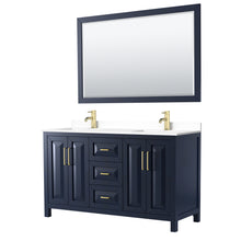 Load image into Gallery viewer, Wyndham Daria 60 Inch Double Bathroom Vanity in Dark Blue, White Cultured Marble Countertop, Undermount Square Sinks, 58 Inch Mirror- Wyndham