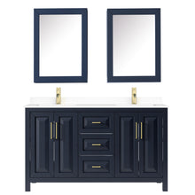 Load image into Gallery viewer, Wyndham Daria 60 Inch Double Bathroom Vanity in Dark Blue, White Cultured Marble Countertop, Undermount Square Sinks, Medicine Cabinets- Wyndham