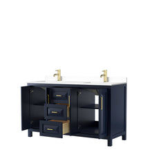 Load image into Gallery viewer, Wyndham Daria 60 Inch Double Bathroom Vanity in Dark Blue, White Cultured Marble Countertop, Undermount Square Sinks, No Mirror- Wyndham