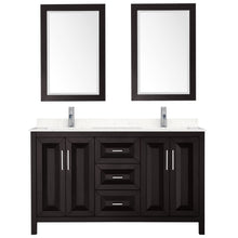 Load image into Gallery viewer, Wyndham Daria 60 Inch Double Bathroom Vanity in Dark Espresso, Light-Vein Carrara Cultured Marble Countertop, Undermount Square Sinks, 24 Inch Mirrors- Wyndham