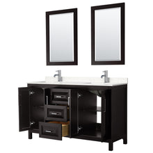Load image into Gallery viewer, Wyndham Daria 60 Inch Double Bathroom Vanity in Dark Espresso, Light-Vein Carrara Cultured Marble Countertop, Undermount Square Sinks, 24 Inch Mirrors- Wyndham