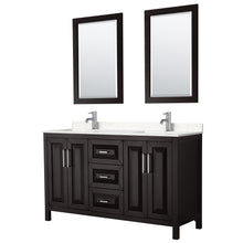 Load image into Gallery viewer, Wyndham Daria 60 Inch Double Bathroom Vanity in Dark Espresso, Light-Vein Carrara Cultured Marble Countertop, Undermount Square Sinks, 24 Inch Mirrors- Wyndham