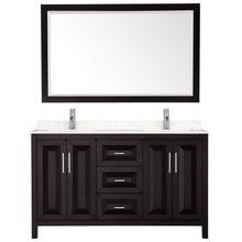 Load image into Gallery viewer, Wyndham Daria 60 Inch Double Bathroom Vanity in Dark Espresso, Light-Vein Carrara Cultured Marble Countertop, Undermount Square Sinks, 58 Inch Mirror- Wyndham