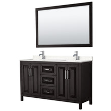 Load image into Gallery viewer, Wyndham Daria 60 Inch Double Bathroom Vanity in Dark Espresso, Light-Vein Carrara Cultured Marble Countertop, Undermount Square Sinks, 58 Inch Mirror- Wyndham