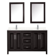 Load image into Gallery viewer, Wyndham Daria 60 Inch Double Bathroom Vanity in Dark Espresso, Light-Vein Carrara Cultured Marble Countertop, Undermount Square Sinks, Medicine Cabinets- Wyndham