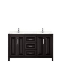 Load image into Gallery viewer, Wyndham Daria 60 Inch Double Bathroom Vanity in Dark Espresso, Light-Vein Carrara Cultured Marble Countertop, Undermount Square Sinks, No Mirror- Wyndham