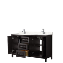Load image into Gallery viewer, Wyndham Daria 60 Inch Double Bathroom Vanity in Dark Espresso, Light-Vein Carrara Cultured Marble Countertop, Undermount Square Sinks, No Mirror- Wyndham
