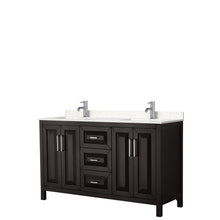 Load image into Gallery viewer, Wyndham Daria 60 Inch Double Bathroom Vanity in Dark Espresso, Light-Vein Carrara Cultured Marble Countertop, Undermount Square Sinks, No Mirror- Wyndham