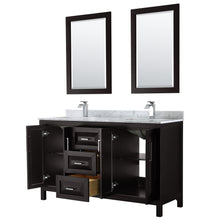 Load image into Gallery viewer, Wyndham Daria 60 Inch Double Bathroom Vanity in Dark Espresso, White Carrara Marble Countertop, Undermount Square Sinks, and 24 Inch Mirrors- Wyndham