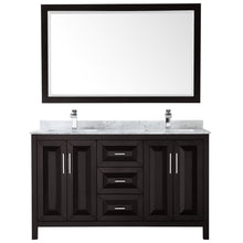 Load image into Gallery viewer, Wyndham Daria 60 Inch Double Bathroom Vanity in Dark Espresso, White Carrara Marble Countertop, Undermount Square Sinks, and 58 Inch Mirror- Wyndham