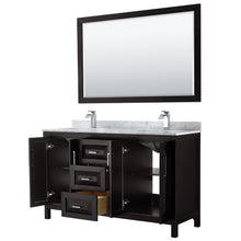 Load image into Gallery viewer, Wyndham Daria 60 Inch Double Bathroom Vanity in Dark Espresso, White Carrara Marble Countertop, Undermount Square Sinks, and 58 Inch Mirror- Wyndham