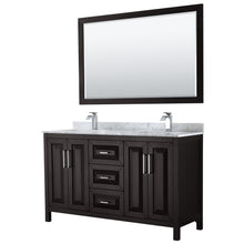 Load image into Gallery viewer, Wyndham Daria 60 Inch Double Bathroom Vanity in Dark Espresso, White Carrara Marble Countertop, Undermount Square Sinks, and 58 Inch Mirror- Wyndham