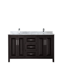 Load image into Gallery viewer, Wyndham Daria 60 Inch Double Bathroom Vanity in Dark Espresso, White Carrara Marble Countertop, Undermount Square Sinks, and No Mirror- Wyndham