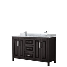 Load image into Gallery viewer, Wyndham Daria 60 Inch Double Bathroom Vanity in Dark Espresso, White Carrara Marble Countertop, Undermount Square Sinks, and No Mirror- Wyndham