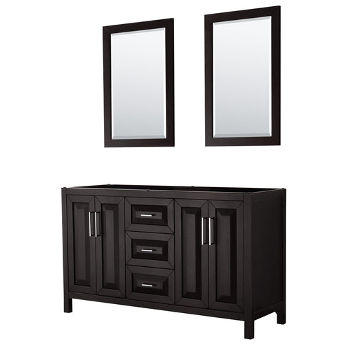 Wyndham Daria 60 Inch Double Bathroom Vanity in Dark Espresso, No Countertop, No Sink, and 24 Inch Mirrors- Wyndham