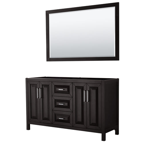 Wyndham Daria 60 Inch Double Bathroom Vanity in Dark Espresso, No Countertop, No Sink, and 58 Inch Mirror- Wyndham