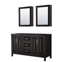 Load image into Gallery viewer, Wyndham Daria 60 Inch Double Bathroom Vanity in Dark Espresso, No Countertop, No Sink, and Medicine Cabinets- Wyndham