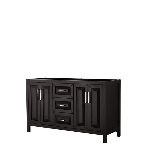 Wyndham Daria 60 Inch Double Bathroom Vanity in Dark Espresso, No Countertop, No Sink, and No Mirror- Wyndham
