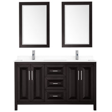 Load image into Gallery viewer, Wyndham Daria 60 Inch Double Bathroom Vanity in Dark Espresso, White Cultured Marble Countertop, Undermount Square Sinks, 24 Inch Mirrors- Wyndham