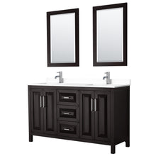 Load image into Gallery viewer, Wyndham Daria 60 Inch Double Bathroom Vanity in Dark Espresso, White Cultured Marble Countertop, Undermount Square Sinks, 24 Inch Mirrors- Wyndham