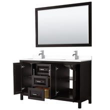 Load image into Gallery viewer, Wyndham Daria 60 Inch Double Bathroom Vanity in Dark Espresso, White Cultured Marble Countertop, Undermount Square Sinks, 58 Inch Mirror- Wyndham
