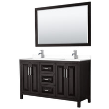 Load image into Gallery viewer, Wyndham Daria 60 Inch Double Bathroom Vanity in Dark Espresso, White Cultured Marble Countertop, Undermount Square Sinks, 58 Inch Mirror- Wyndham