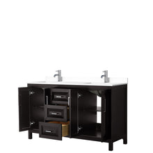 Load image into Gallery viewer, Wyndham Daria 60 Inch Double Bathroom Vanity in Dark Espresso, White Cultured Marble Countertop, Undermount Square Sinks, No Mirror- Wyndham