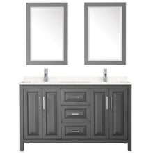 Load image into Gallery viewer, Wyndham Daria 60 Inch Double Bathroom Vanity in Dark Gray, Light-Vein Carrara Cultured Marble Countertop, Undermount Square Sinks, 24 Inch Mirrors- Wyndham