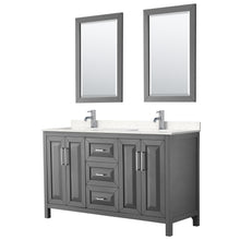 Load image into Gallery viewer, Wyndham Daria 60 Inch Double Bathroom Vanity in Dark Gray, Light-Vein Carrara Cultured Marble Countertop, Undermount Square Sinks, 24 Inch Mirrors- Wyndham