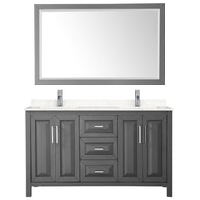 Load image into Gallery viewer, Wyndham Daria 60 Inch Double Bathroom Vanity in Dark Gray, Light-Vein Carrara Cultured Marble Countertop, Undermount Square Sinks, 58 Inch Mirror- Wyndham