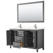 Load image into Gallery viewer, Wyndham Daria 60 Inch Double Bathroom Vanity in Dark Gray, Light-Vein Carrara Cultured Marble Countertop, Undermount Square Sinks, 58 Inch Mirror- Wyndham