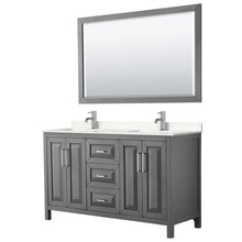 Load image into Gallery viewer, Wyndham Daria 60 Inch Double Bathroom Vanity in Dark Gray, Light-Vein Carrara Cultured Marble Countertop, Undermount Square Sinks, 58 Inch Mirror- Wyndham