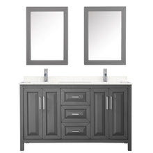 Load image into Gallery viewer, Wyndham Daria 60 Inch Double Bathroom Vanity in Dark Gray, Light-Vein Carrara Cultured Marble Countertop, Undermount Square Sinks, Medicine Cabinets- Wyndham
