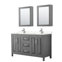 Load image into Gallery viewer, Wyndham Daria 60 Inch Double Bathroom Vanity in Dark Gray, Light-Vein Carrara Cultured Marble Countertop, Undermount Square Sinks, Medicine Cabinets- Wyndham