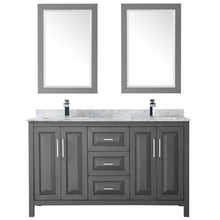 Load image into Gallery viewer, Wyndham Daria 60 Inch Double Bathroom Vanity in Dark Gray, White Carrara Marble Countertop, Undermount Square Sinks, and 24 Inch Mirrors- Wyndham