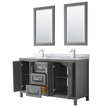 Load image into Gallery viewer, Wyndham Daria 60 Inch Double Bathroom Vanity in Dark Gray, White Carrara Marble Countertop, Undermount Square Sinks, and 24 Inch Mirrors- Wyndham
