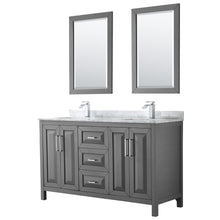 Load image into Gallery viewer, Wyndham Daria 60 Inch Double Bathroom Vanity in Dark Gray, White Carrara Marble Countertop, Undermount Square Sinks, and 24 Inch Mirrors- Wyndham