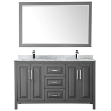 Load image into Gallery viewer, Wyndham Daria 60 Inch Double Bathroom Vanity in Dark Gray, White Carrara Marble Countertop, Undermount Square Sinks, and 58 Inch Mirror- Wyndham
