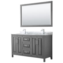 Load image into Gallery viewer, Wyndham Daria 60 Inch Double Bathroom Vanity in Dark Gray, White Carrara Marble Countertop, Undermount Square Sinks, and 58 Inch Mirror- Wyndham