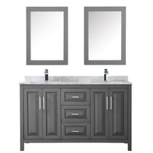 Load image into Gallery viewer, Wyndham Daria 60 Inch Double Bathroom Vanity in Dark Gray, White Carrara Marble Countertop, Undermount Square Sinks, and Medicine Cabinets- Wyndham