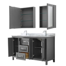 Load image into Gallery viewer, Wyndham Daria 60 Inch Double Bathroom Vanity in Dark Gray, White Carrara Marble Countertop, Undermount Square Sinks, and Medicine Cabinets- Wyndham