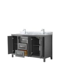 Load image into Gallery viewer, Wyndham Daria 60 Inch Double Bathroom Vanity in Dark Gray, White Carrara Marble Countertop, Undermount Square Sinks, and No Mirror- Wyndham