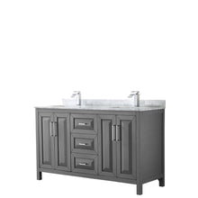 Load image into Gallery viewer, Wyndham Daria 60 Inch Double Bathroom Vanity in Dark Gray, White Carrara Marble Countertop, Undermount Square Sinks, and No Mirror- Wyndham