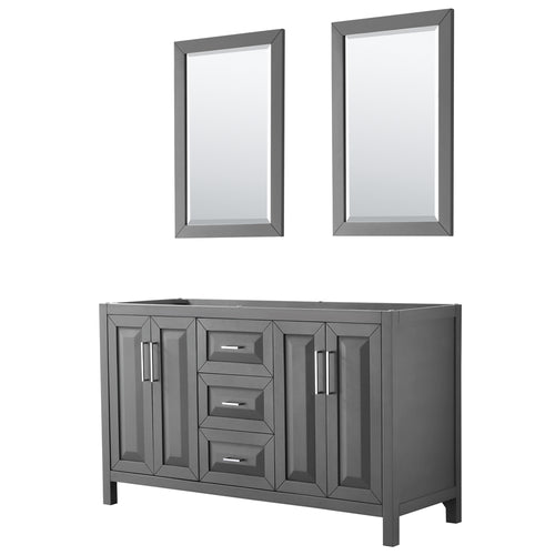 Wyndham Daria 60 Inch Double Bathroom Vanity in Dark Gray, No Countertop, No Sink, and 24 Inch Mirrors- Wyndham