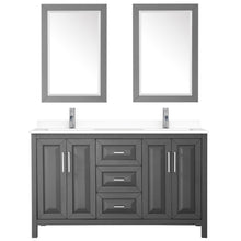 Load image into Gallery viewer, Wyndham Daria 60 Inch Double Bathroom Vanity in Dark Gray, White Cultured Marble Countertop, Undermount Square Sinks, 24 Inch Mirrors- Wyndham