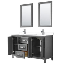Load image into Gallery viewer, Wyndham Daria 60 Inch Double Bathroom Vanity in Dark Gray, White Cultured Marble Countertop, Undermount Square Sinks, 24 Inch Mirrors- Wyndham